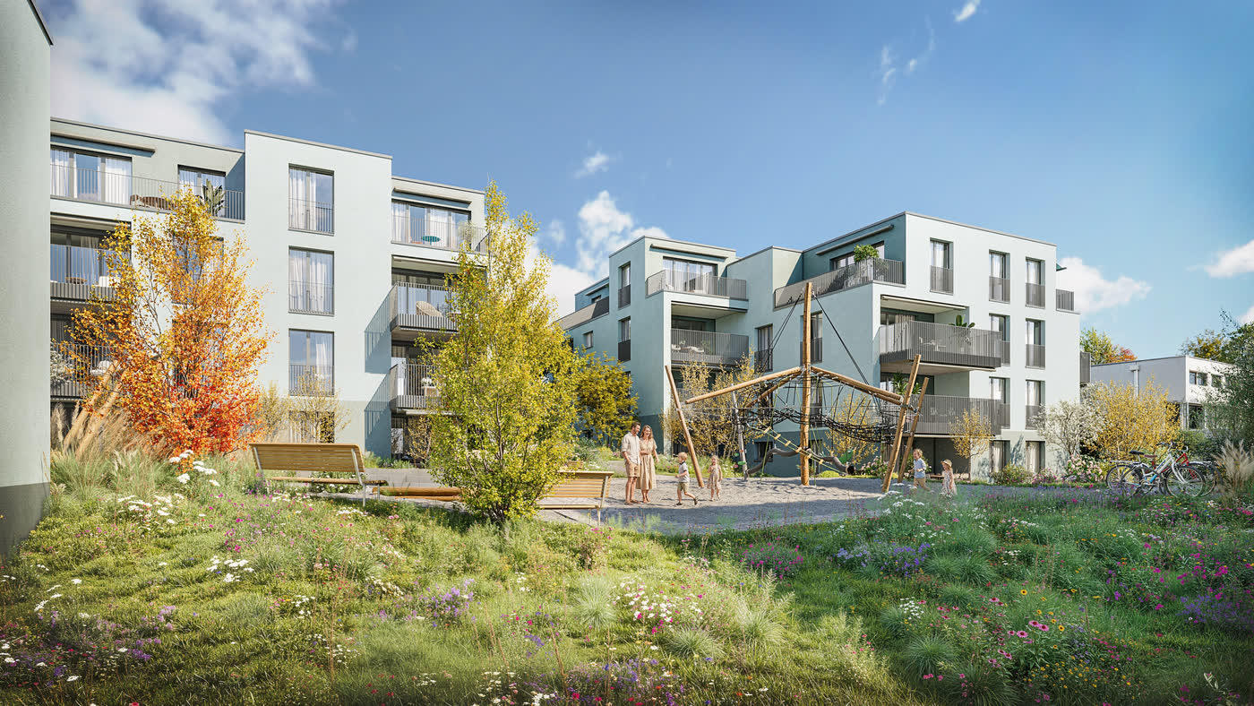 Gemeinschaftlicher Aussenraum mit Spielplatz